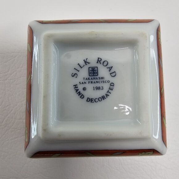 Vintage Silk Road Takahashi 2 Pc Ceramic Dish Set Floral Bird Hand Decorated - Picture 13 of 13